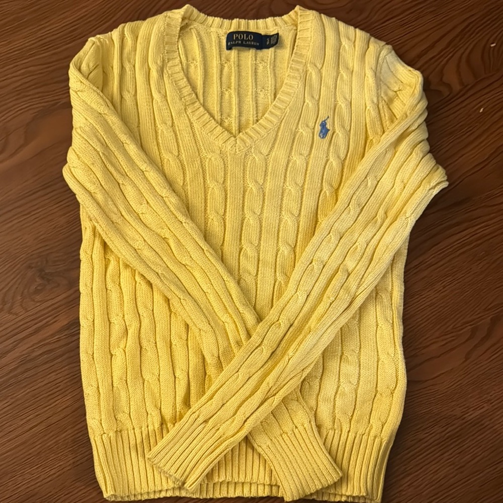 Polo by Ralph Lauren Yellow V-Neck Cable Knit Sweater